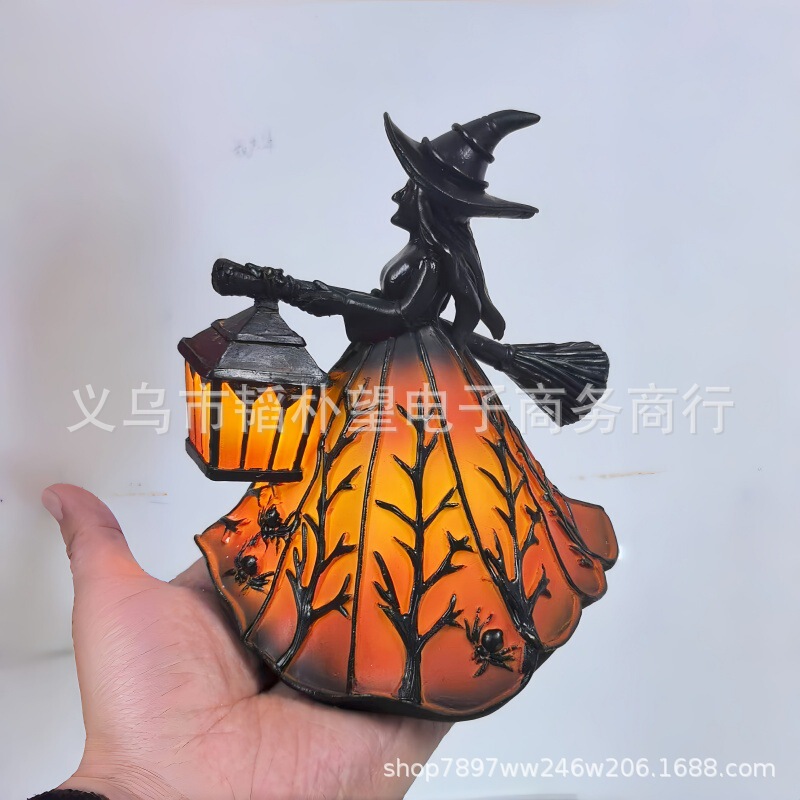 跨境新款Halloween Witch Lamp女巫灯万圣节布置摆件女巫桌面台灯|undefined
