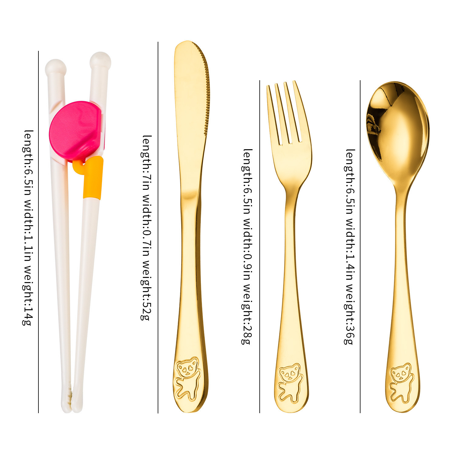 Creativo 304 de acero inoxidable cuchillo para niños, tenedor y cuchara palillos traje de dibujos animados de alto aspecto cuchara de entrenamiento Tenedor Oso vajilla