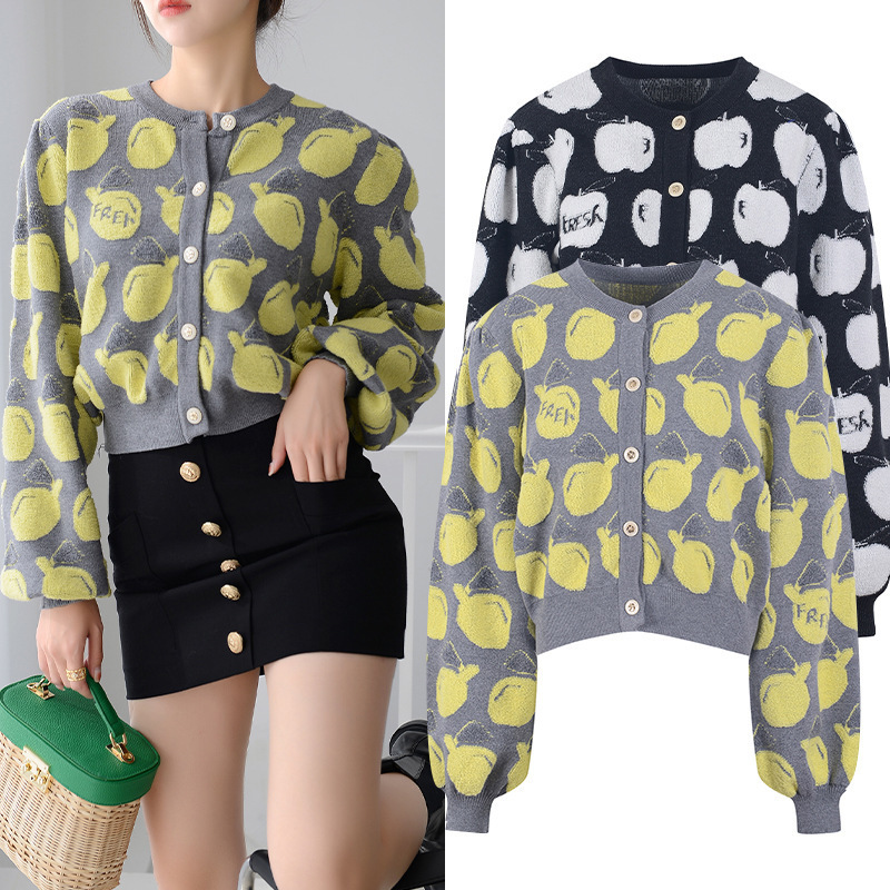 Round Neck Jacquard Velvet Knit Cardigan Women's Top 2021 Autumn and Winter New Style Single-Breasted Stylish Trendy Round Neck Jacquard Velvet Knit Cardigan Women's Top 2021 Autumn and Winter New Style Single-Breasted Stylish Trendy