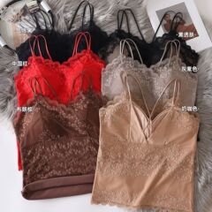 新款女士德絨內衣保暖馬甲蕾絲加絨保暖背心帶胸墊吊帶打底內衣女