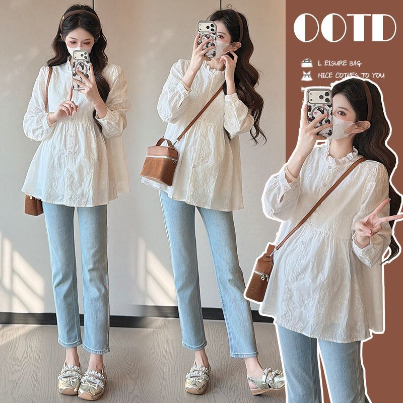 Maternity Wear 2026 New Embroidered Cardigan Maternity Shirt Blouse Autumn Thin Babydoll Top Maternity Wear 2026 New Embroidered Cardigan Maternity Shirt Blouse Autumn Thin Babydoll Top