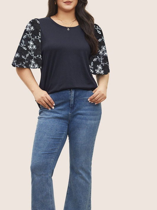 2024 Europa y los Estados Unidos de verano nueva ropa de mujer impresión de gran tamaño de costura de cuello redondo mangas cortas cómodas camisetas casuales transpirables image 1