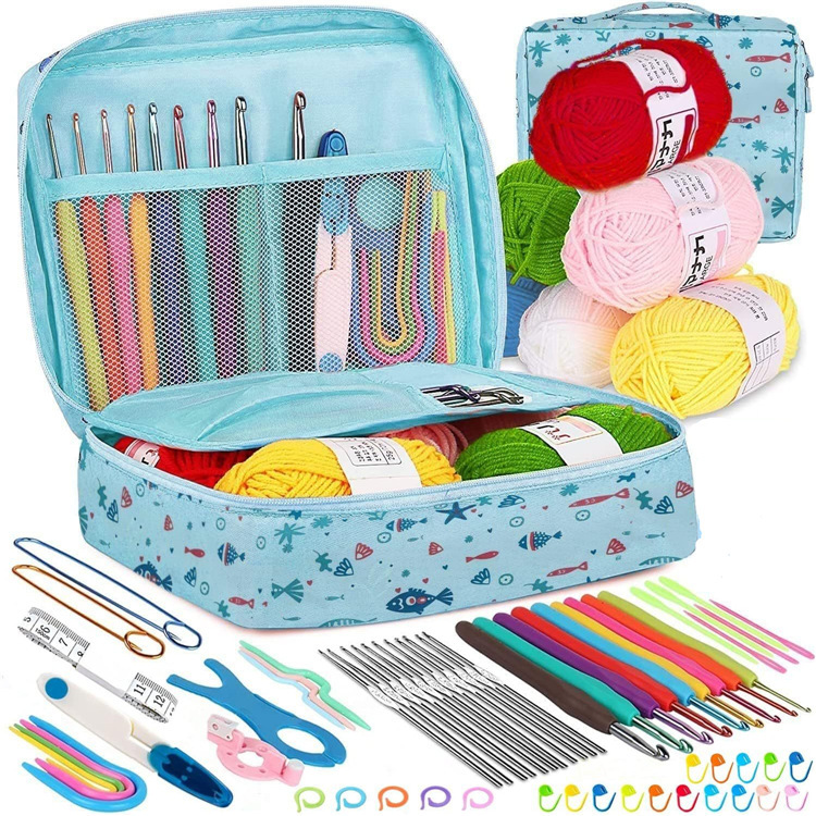 Cross-border 58-piece crochet suit DIY novice crochet full set material package portable wool knitting tools