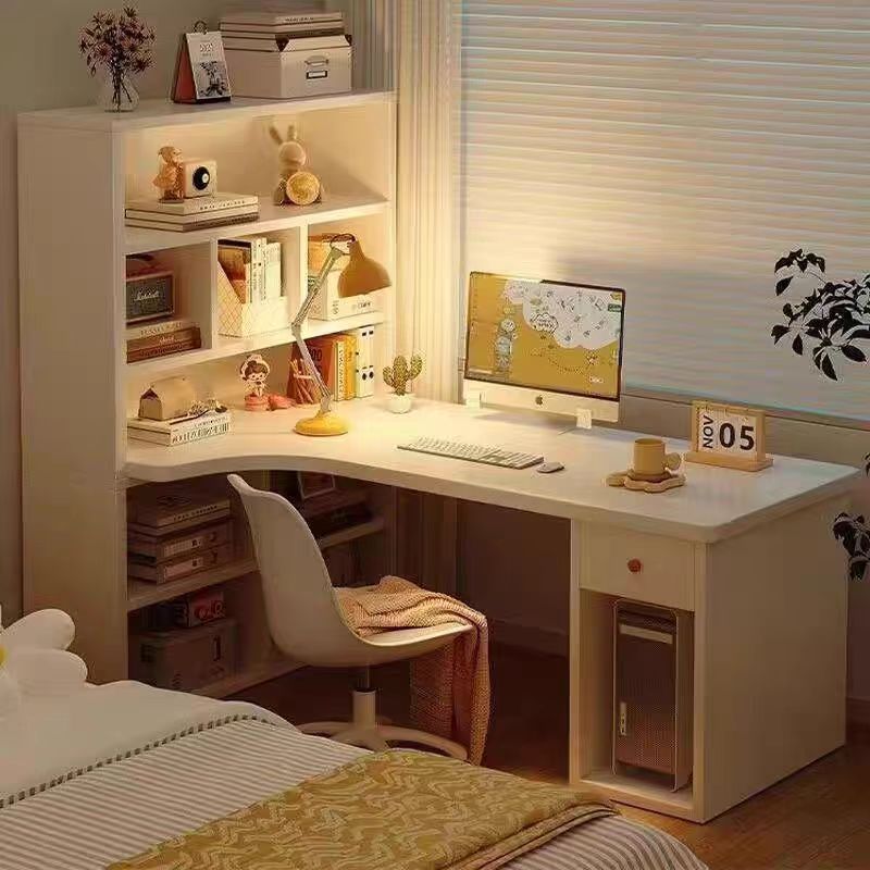 Corner Desk with Multi-Layer Bookshelf Integrated Desktop Computer Desk for Rental Housing, Large Capacity for Storage, Student Study Desk