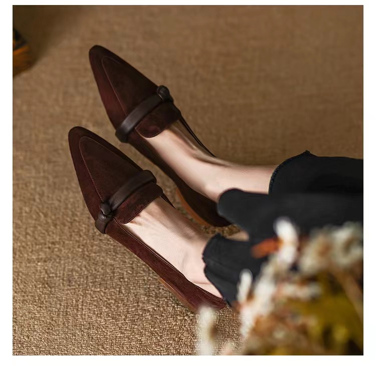 Spring new low-heeled Lok Fu shoes pointy thick with a pedal retro single shoes women_voghion.com
