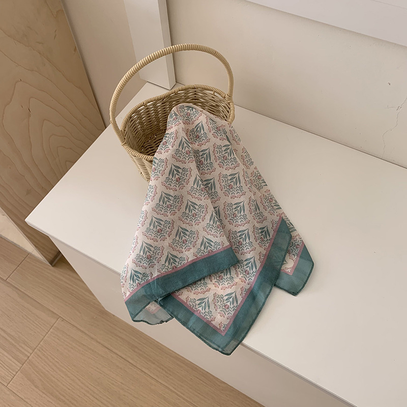 Bufanda de seda, bufanda cuadrada pequeña, bufanda de seda, arte coreano, pañuelo de todo fósforo, niña de verano, bufanda pequeña decorativa