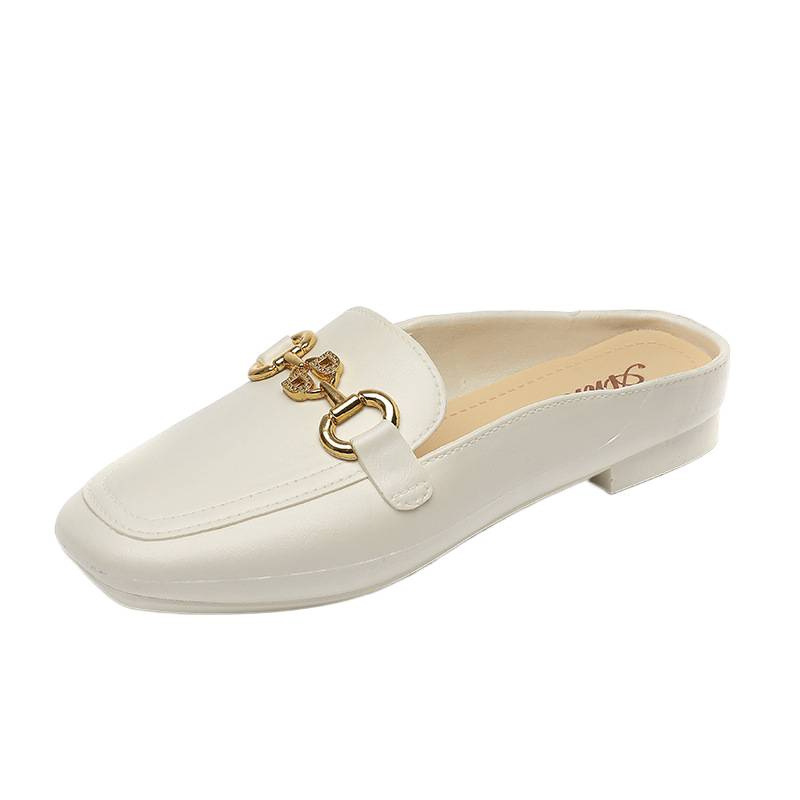 2026 nuevo tipo de hebilla de metal medio paquete de estilo coreano perezoso un pedaleo de moda simple zapatillas de mujer