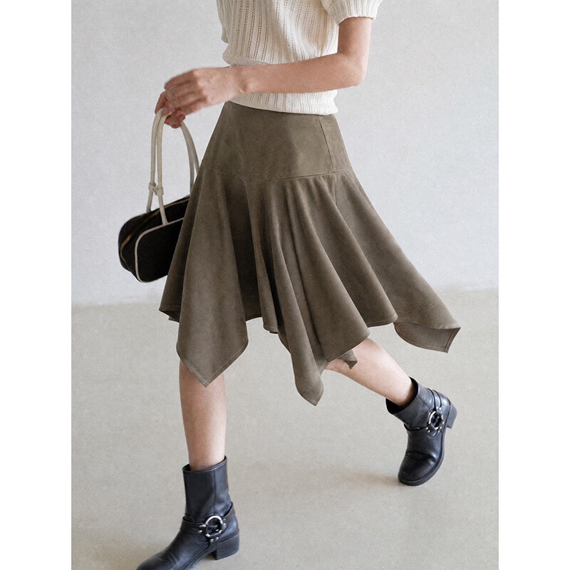 【Philadelphia Sunset Vintage】Goming Korean Style Irregular High-Waisted Mid-Length Skirt New Autumn Women's Skirt CN557 【Philadelphia Sunset Vintage】Goming Korean Style Irregular High-Waisted Mid-Length Skirt New Autumn Women's Skirt CN557