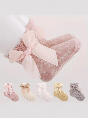 Baby socks—spring and summer mesh, thin cotton socks for babies, with bow-knots—cute, breathable, loose-fit mid-calf socks for girls.