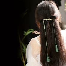 竹林虫影新中式仿玉石绿色竹节流苏发夹时尚国风高颜值马面裙头饰