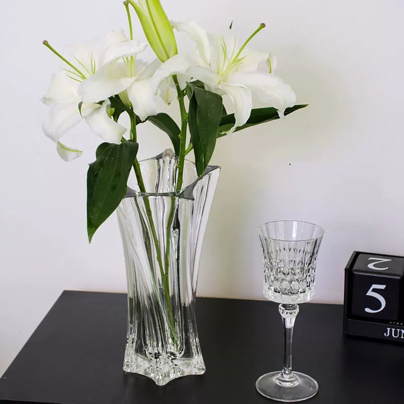 Vaso de cristal de luz estelar de alta gama nórdica, arreglo floral transparente, agua, lujo ligero, decoración de flores de sala de estar de alta gama