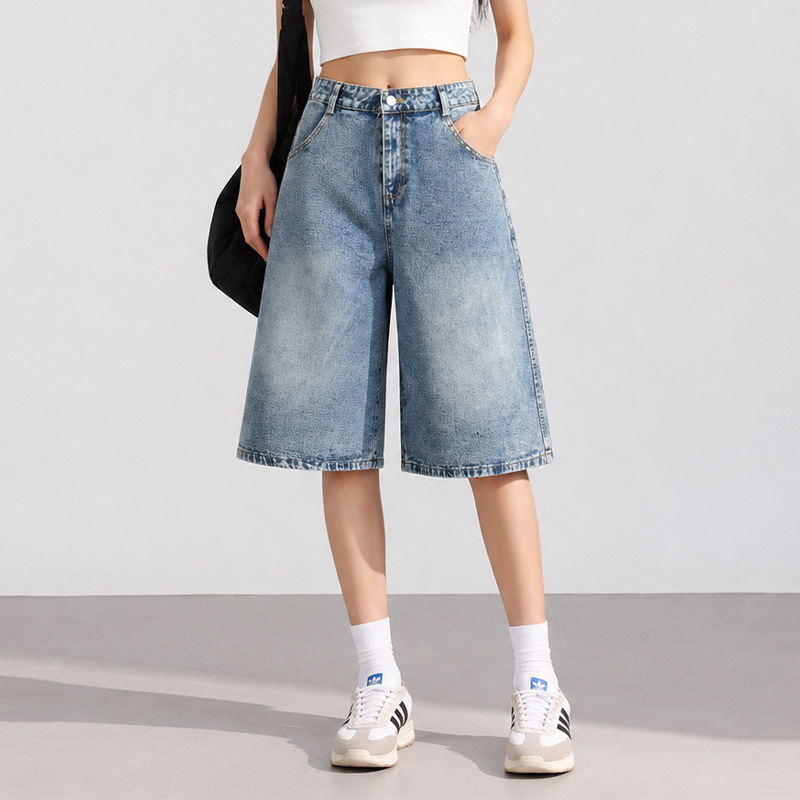 2026 American Retro Embroidered Denim Cropped Pants for Men and Women, New Summer Style Straight Wide-Leg Casual Lazy Style Pants 2026 American Retro Embroidered Denim Cropped Pants for Men and Women, New Summer Style Straight Wide-Leg Casual Lazy Style Pants