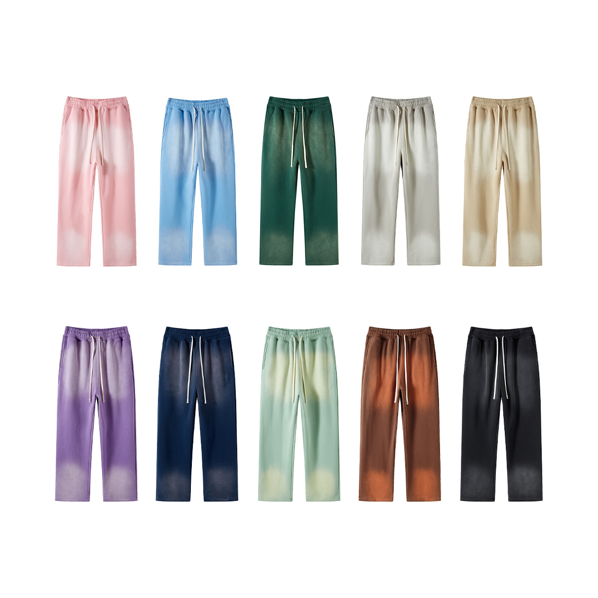 2024 otoño e invierno nuevos productos 360g pantalones de hombre desgastados teñidos en spray blanqueados lavados pantalones sueltos casuales para hombres y mujeres