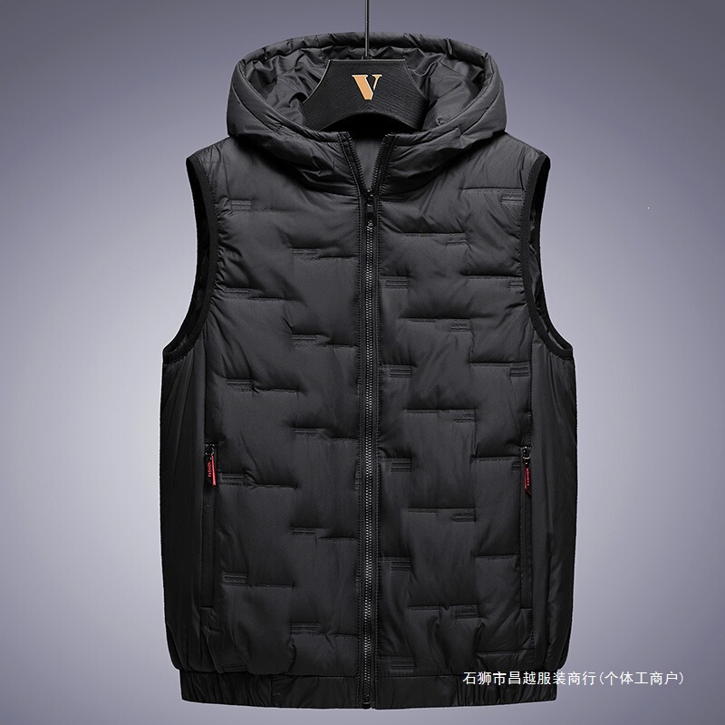 New Foreign Trade Cotton Hooded Vest for Men, Loose Fit, Plus Size, Warm, Sleeveless Winter Jacket, Men's Clothing