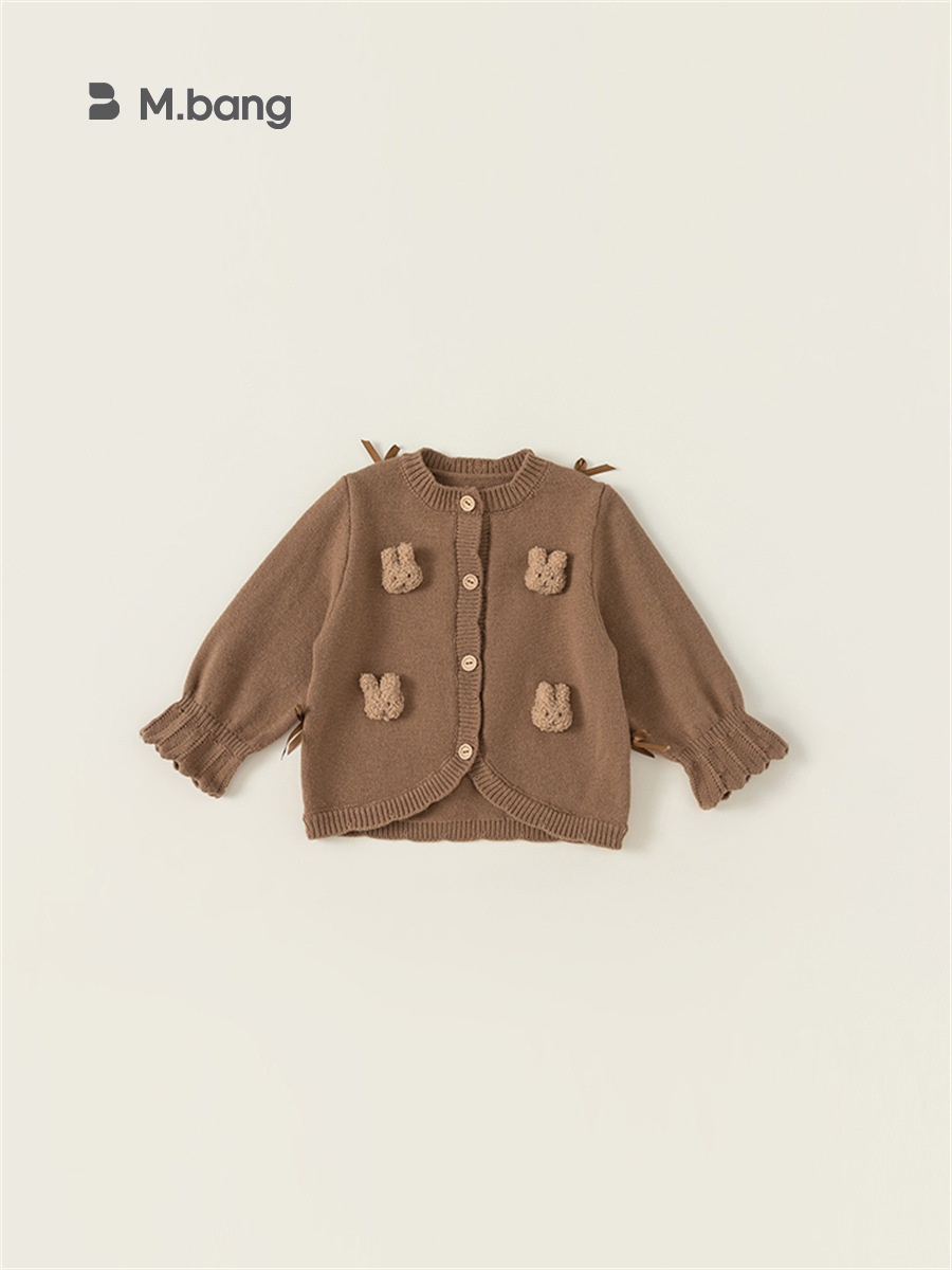 Conjunto para Niñas de Cárdigan y Falda Plisada de 3 Piezas en Fibra Acrílica Suave para Primavera y Otoño
