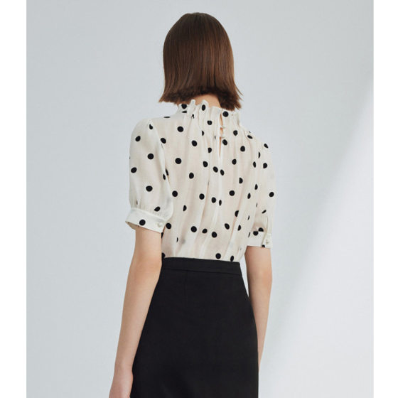 [Lang * Order] Retro French Wave Dot Design Short Sleeve Top Women's Early Spring New 2025 Elegant Shirt