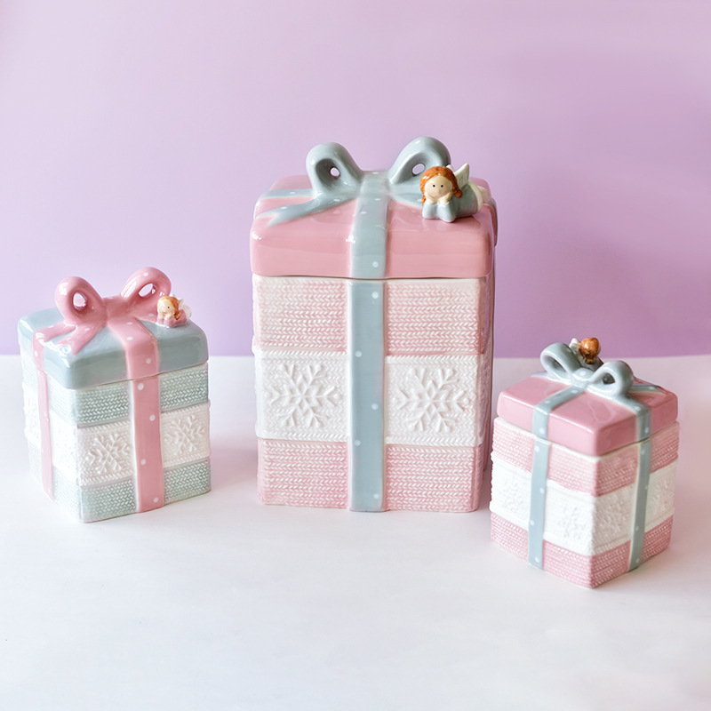 American Wedding Angel Día de San Valentín Pink Girl Heart Tarro sellado de cerámica Tarro de almacenamiento Tarro decorativo