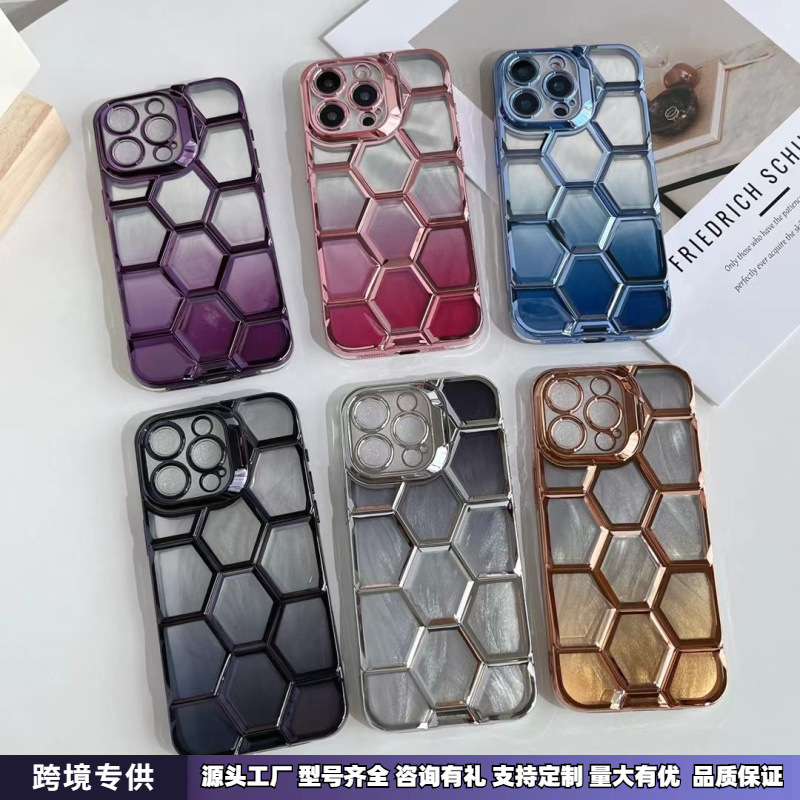 Casual Stereo Diamond Water Spray Oil Inner Spray Process Suitable for Iphone161514Promax Mesh Pattern Mobile Phone Case