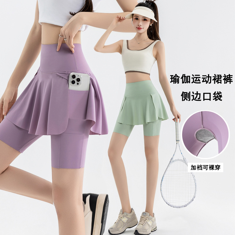 Fake Two-Piece Yoga Skirt Pants with Pockets and Added Crotch Support, Tennis Skirt for Summer, Plus-Size Cycling Pants for Women, Southeast Asian Cross-Border Supply Fake Two-Piece Yoga Skirt Pants with Pockets and Added Crotch Support, Tennis Skirt for Summer, Plus-Size Cycling Pants for Women, Southeast Asian Cross-Border Supply