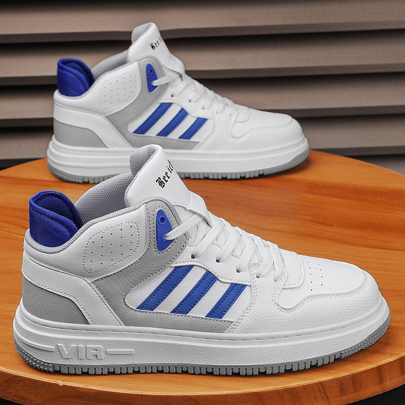 Men's Shoes, New Autumn and Winter High-Top Air Force Sneakers, Youth Fashion Casual Trendy Shoes, Versatile Leather-Covered Fleece-Lined Cotton Shoes