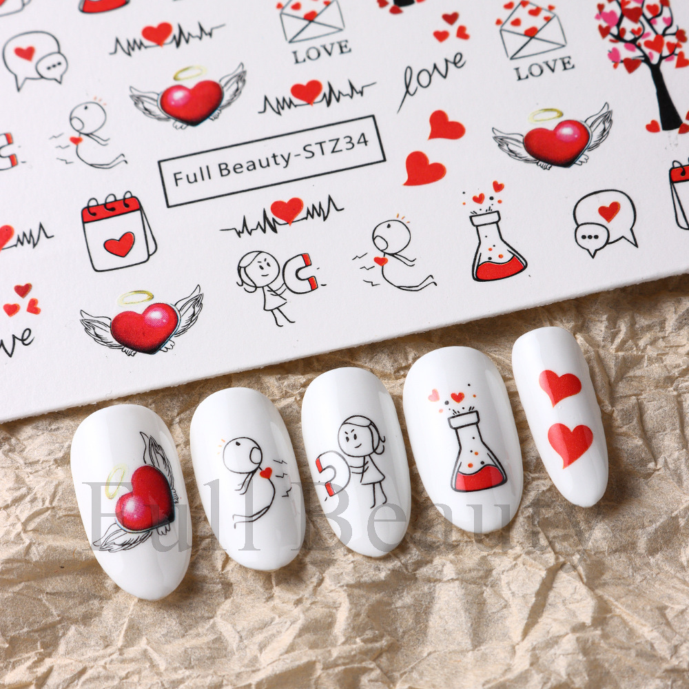 Día De San Valentín Dulce Dibujos Animados Forma De Corazón Pegatinas Parches De Uñas 1 Pieza display picture 2