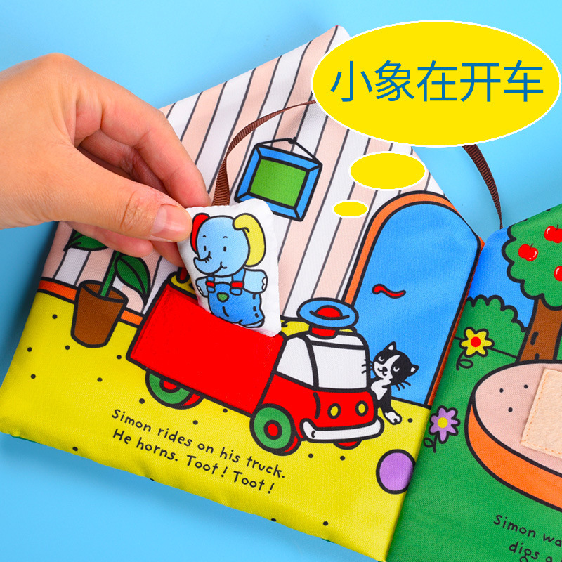 Libro de tela ruso silencioso con elefantes, libro de tela Montessori para bebés, libro de juguete Montessori para educación temprana