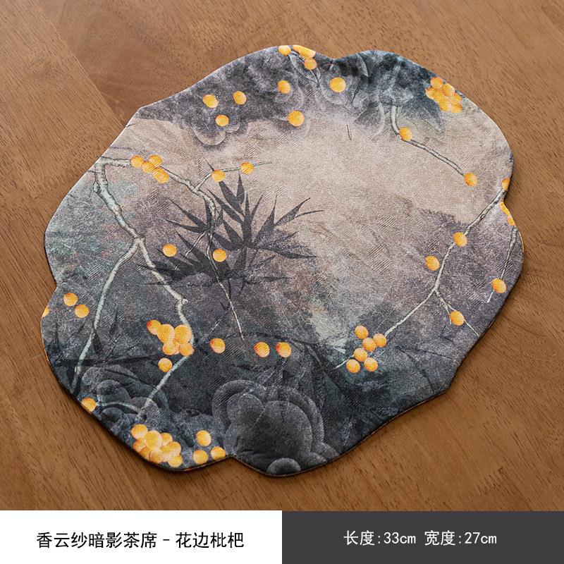 Nube hilo Begonia loquat estera de té nuevo chino Zen vintage corredor de mesa de té de tela estera de aislamiento bandeja de té ceremonia del té Accesorios