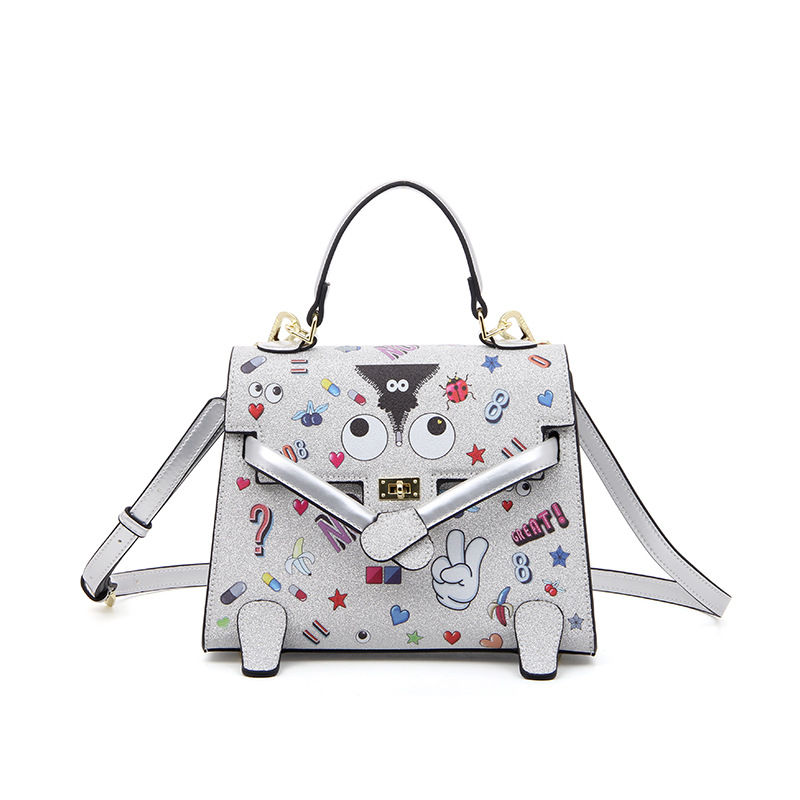 Personaje de dibujos animados para damas, nuevo bolso de solapa con forma peculiar, diseño de cerradura impresa, bolso diagonal de nicho