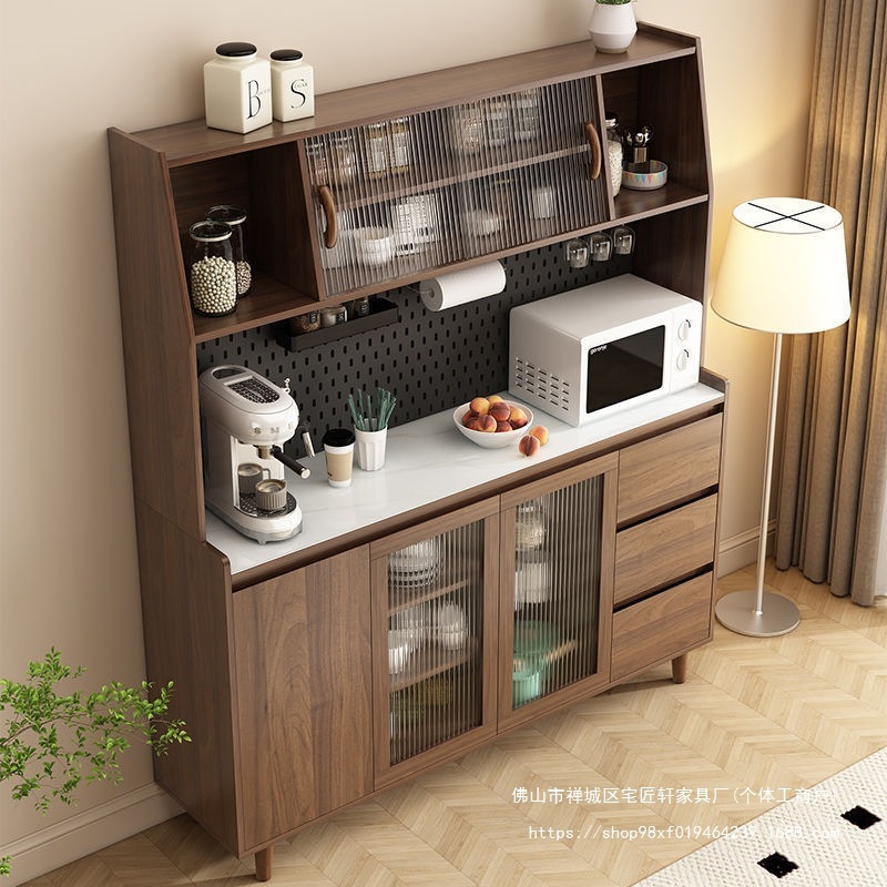 实木餐边柜一体靠墙岩板现代客厅酒柜茶水柜多功能厨房储物收纳柜|undefined