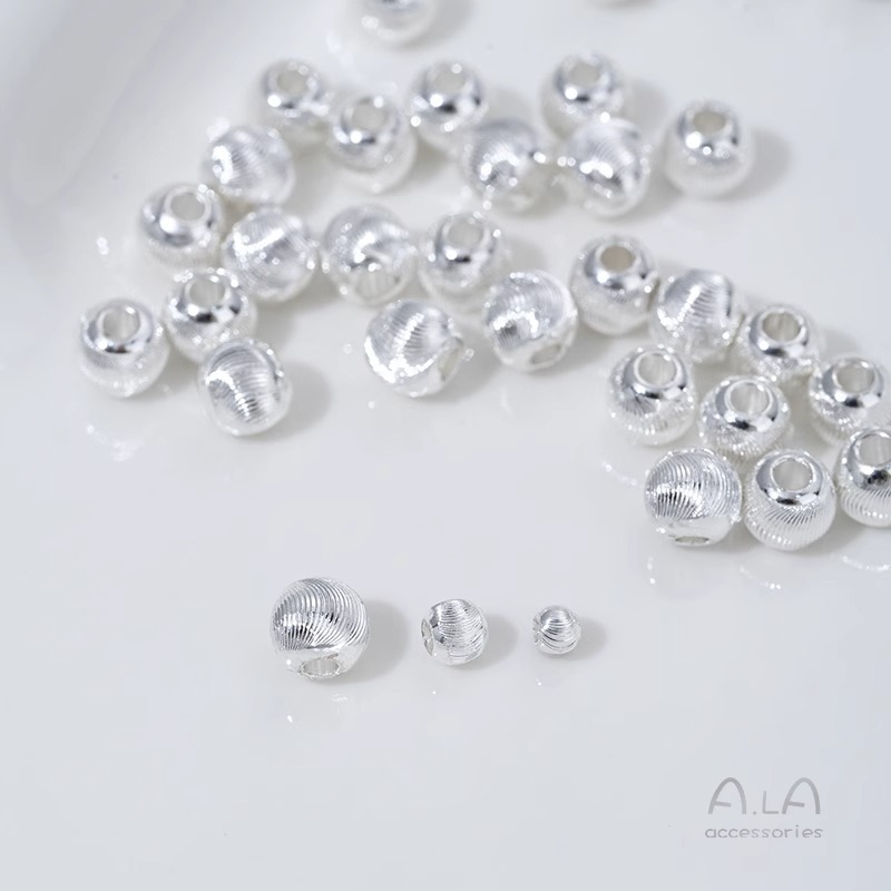 Wholesale Beaded Silver-Plated Fine-Textured Cat's Eye Faceted Brushed Round Beads DIY Pearl Bracelet Jewelry Spacer Beads