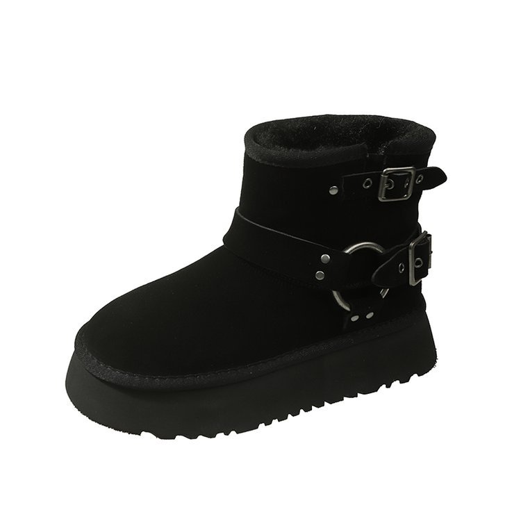 Cizme de zăpadă cu talpă groasă pentru femei, iarna 2023, noi, din pluș și izolație groasă, burete, cizme scurte de zăpadă din bumbac_voghion.com