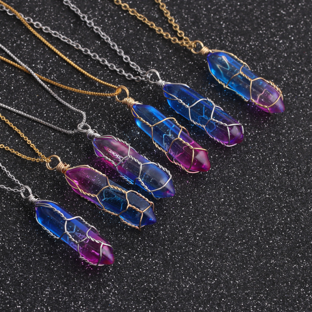 wholesale jewelry blue crystal pendants copper necklace Nihaojewelry