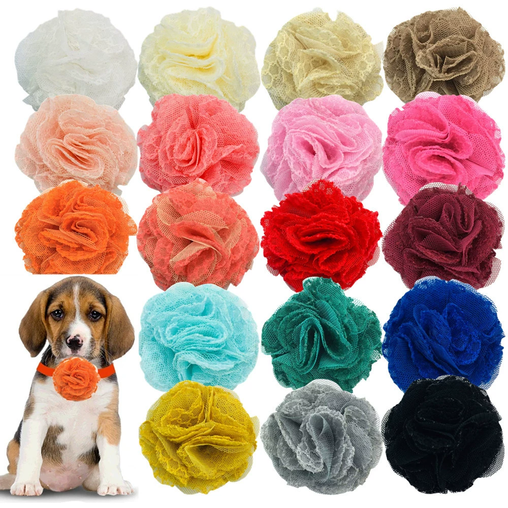 6,5 cm сетчатая пряжа из кружевной ткани для домашних животных цветы ошейник аксессуары для домашних животных украшения ошейник для оптовой продажи