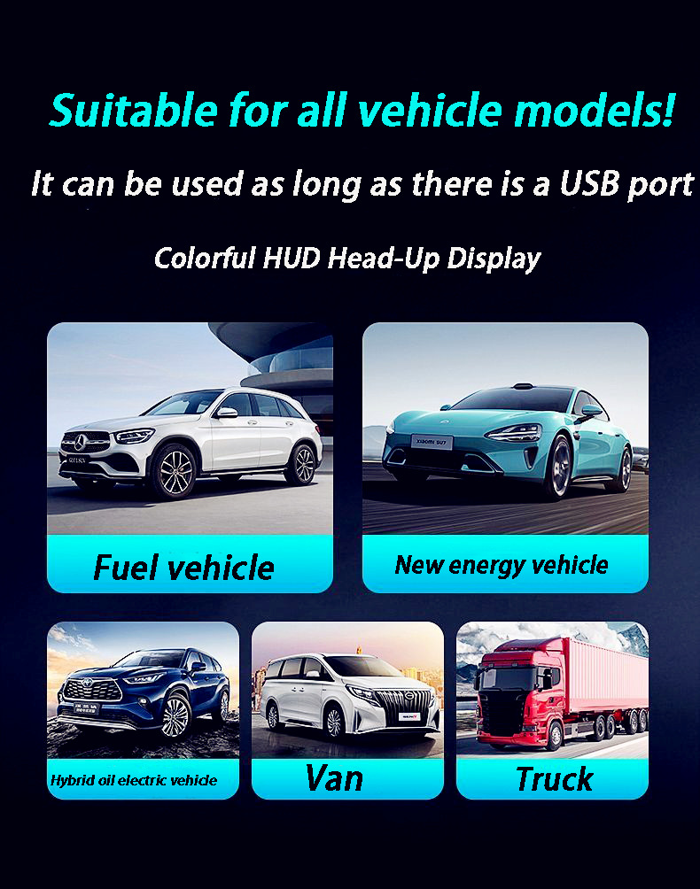 2025 New Hud Car Head-Up Display Cross-Border E-Commerce Dedicated Kmh/Mph Car Universal Manufacturer Direct Sales
