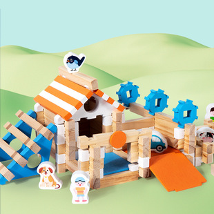 Children's Early Education Mortise and Tenon Structure Educational Building Blocks Small Wooden House Creative Space Construction Building Hands-On Wooden Toys