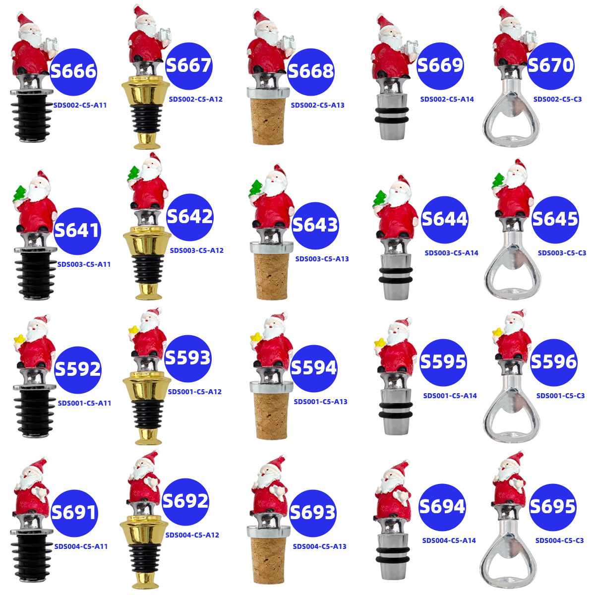 Factory direct Christmas gift Santa Claus multi-style wine stopper beer bottle opener cork holiday party