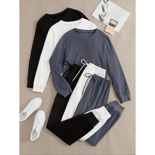 ④R 258 M90713 Hot sale autumn new women's solid color long-sleeved top with lace front