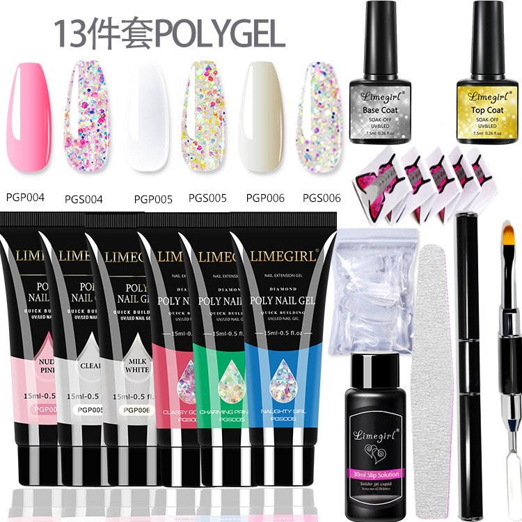 Set de Gel para Uñas Poly de Amazon, 6 Colores, Gel de Extensión de Cristal, Set de Herramientas para Arte de Uñas, Mate