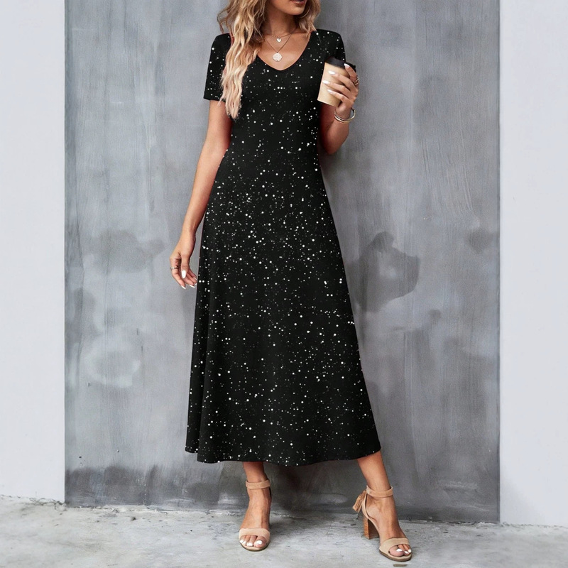 European and American plus-size popular sequin dress with short sleeves, elegant and age-reducing, slimming and figure-flattering dress European and American plus-size popular sequin dress with short sleeves, elegant and age-reducing, slimming and figure-flattering dress