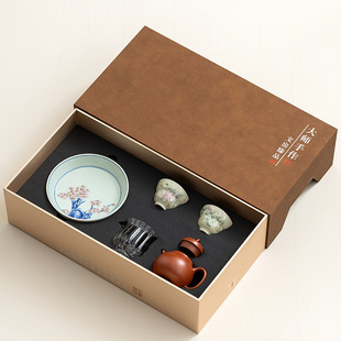 High-grade purple sand kung fu tea set suit household ceramic simple light luxury tea portable gift box gift customization