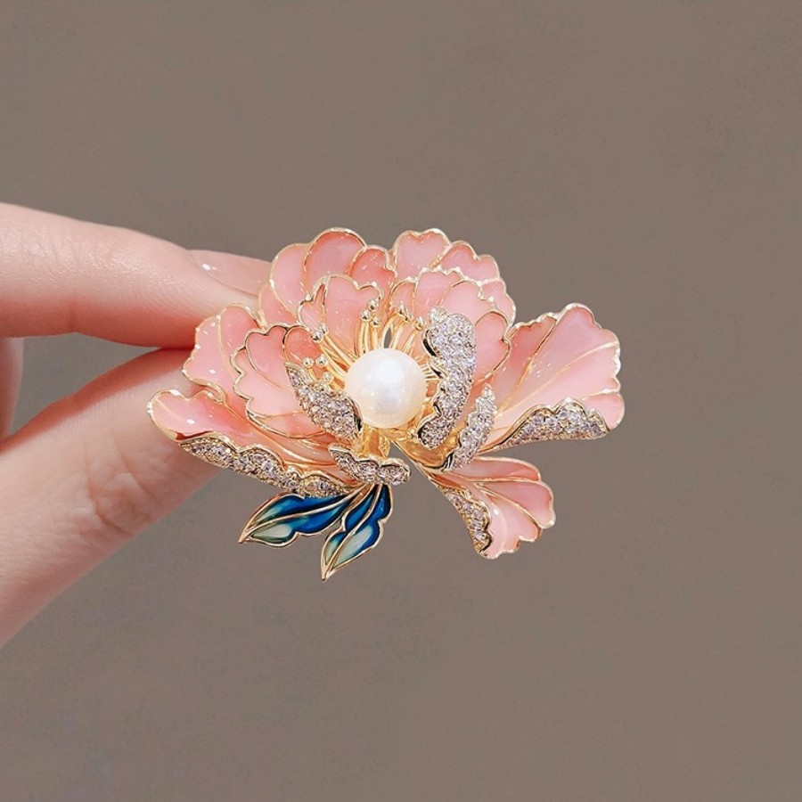 Pink Peony Flower Brooch High-end Women's Fine National Fashion New Chinese Corsage Classical Elegant Flower Cheongsam Hanfu Buckle