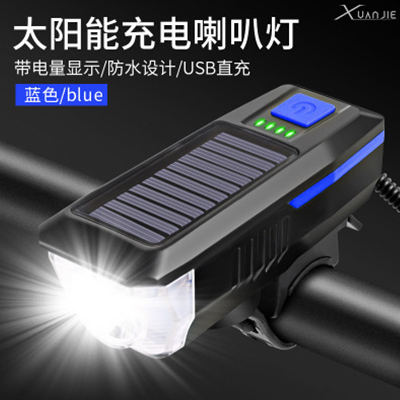 太陽エネルギーの自転車のヘッドライトのusb充電の夜はランプの山地の防水のledの屋外の自転車の明かりの源のメーカーに乗ります。