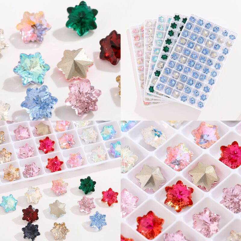 Cross-Border High-Top Super Shiny Snowflake Pointed-Bottom Glass Three-Dimensional Ice Flower 10*10 Crystal Diamond Electroplated Iridescent Nail Art Diamond Cross-Border High-Top Super Shiny Snowflake Pointed-Bottom Glass Three-Dimensional Ice Flower 10*10 Crystal Diamond Electroplated Iridescent Nail Art Diamond