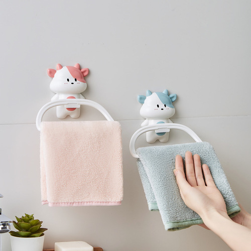 No punching wall-mounted towel rack bathroom children's cartoon cow sucker wall-mounted bathroom rack towel hanging