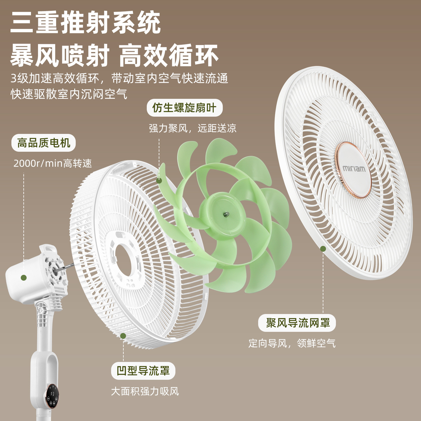 Ventilador eléctrico de piso MLMIRAM Ventilador eléctrico de piso de gran viento silencioso para el hogar de piso de pie 3 - en - 1 ventilador eléctrico de cabezal de agitación