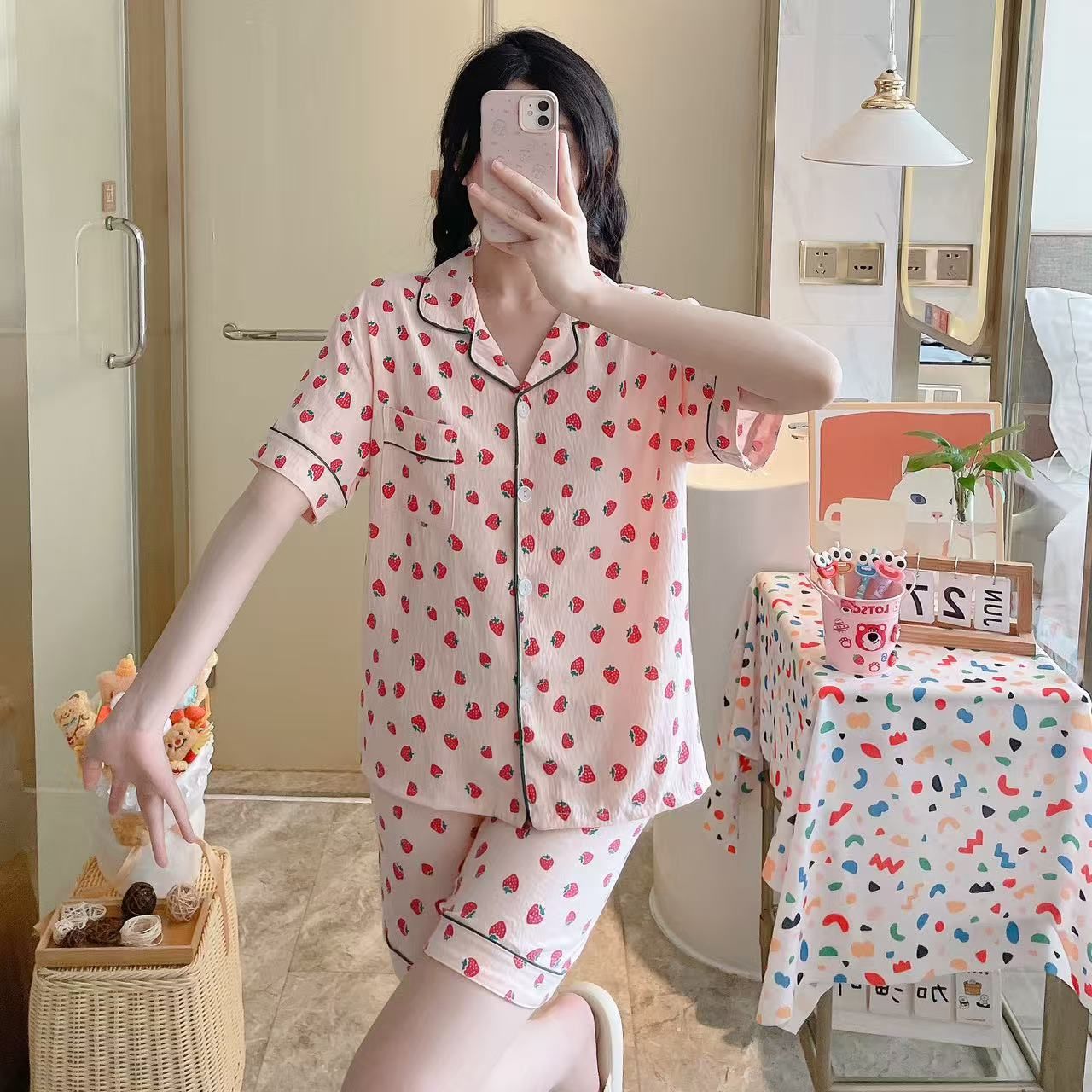 Al por mayor transfronterizo nuevo verano nubes de algodón dibujos animados mangas cortas pantalones cortos pijamas ropa de casa de mujer set ropa de casa de moda