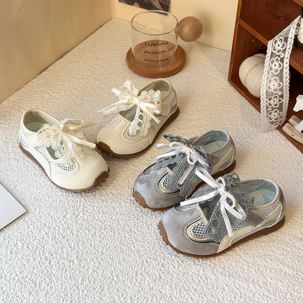 Breathable Mesh Lace-Up Casual Shoes For Girls With Elegant Bow, Lightweight & Flexible For School, Play & Daily Wear_voghion.com