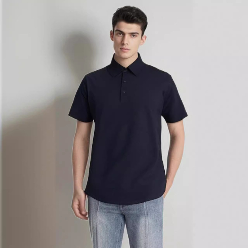 2024 Summer Lightweight Non-Sense Traceless POLO Shirt Men's Short-Sleeved T-Shirt Solid Color Business Men's Lar Half-Sleeved Top