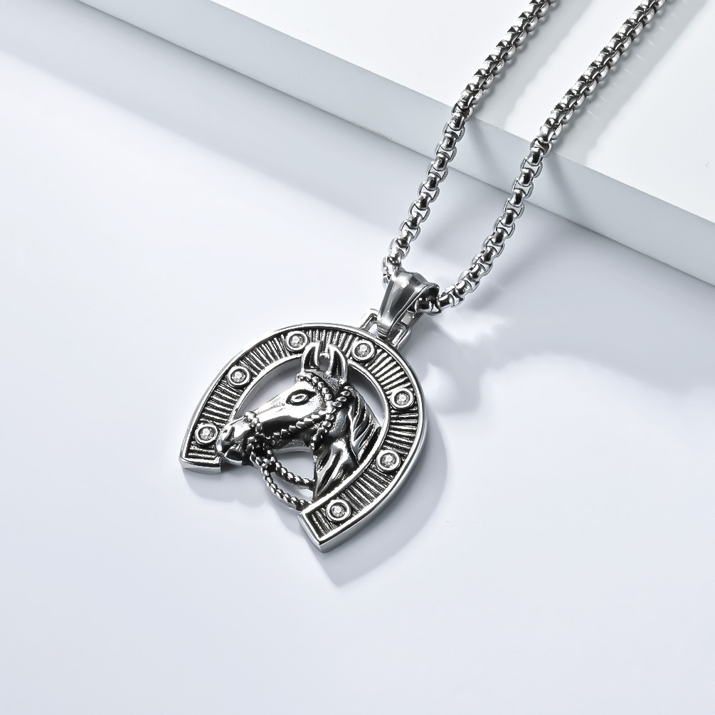 304 Stainless Steel Chain Material Modern Style Horse Stainless Steel Men's Men Pendant Necklaces