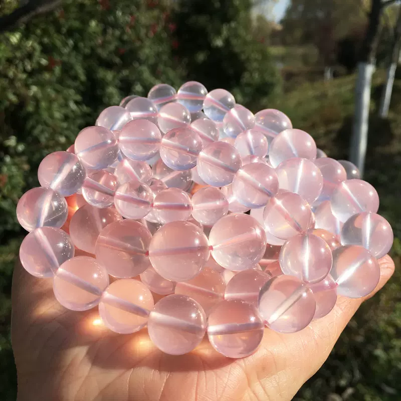众博天然冰种星光粉晶手链颗颗六芒星光莫桑比克单圈粉水晶手链女